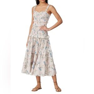 SAYLOR Floral Midi Dress in Cream and Blue